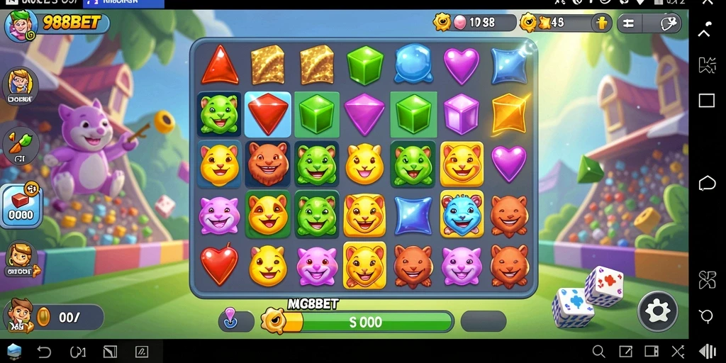 Tampilan gameplay Match-3 yang seru dan penuh warna di 988BET.