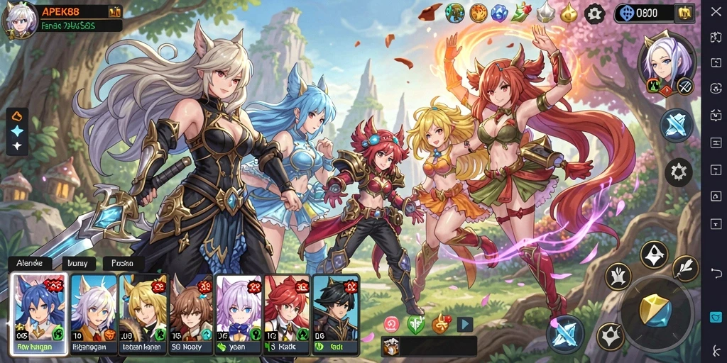 Tampilan utama gameplay APEK88 dengan karakter anime yang menarik.