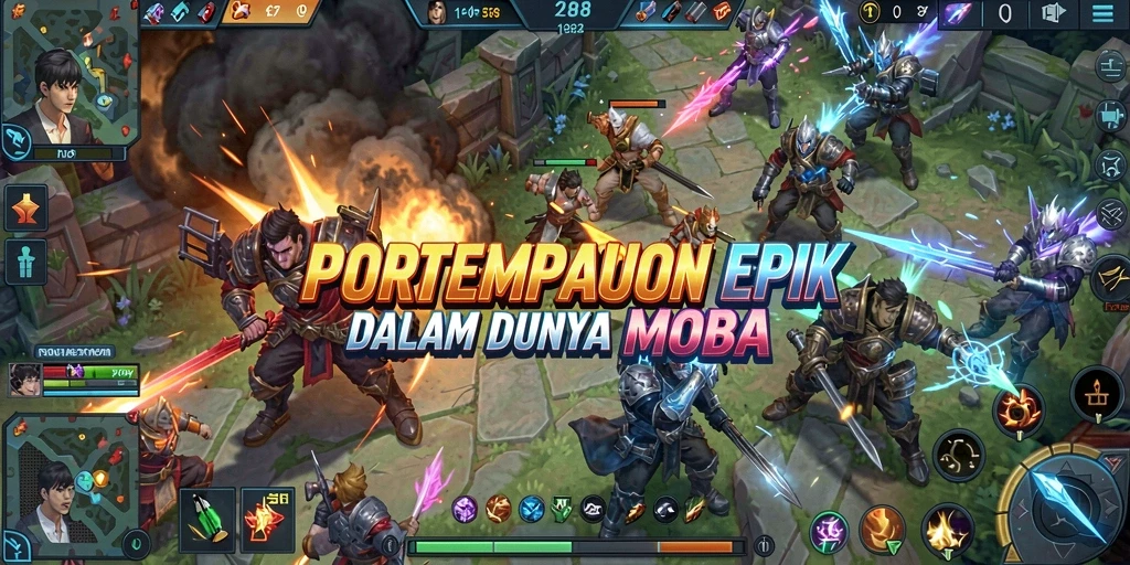 Tangkapan layar utama dari gameplay seru FO8 dalam pertempuran MOBA.