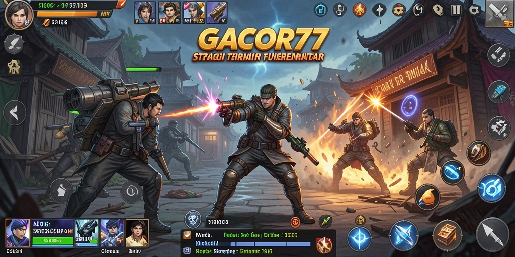 Screenshot GACOR77 menunjukkan gameplay strategi intens dan pertempuran mendebarkan.