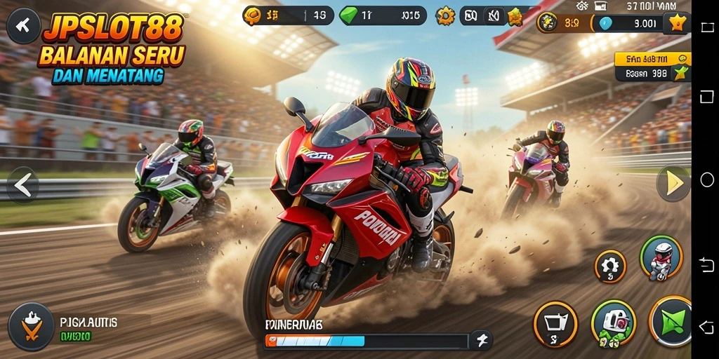 Gameplay JPSLOT88 yang mendebarkan dalam balapan motor.