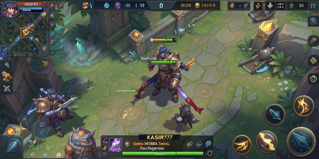 Tampilan aksi seru gameplay KASIR777 dalam pertempuran MOBA.