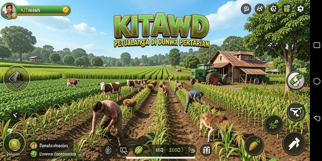 Screenshot gameplay <strong>KITAWD</strong> memperlihatkan ladang yang subur dengan berbagai tanaman.