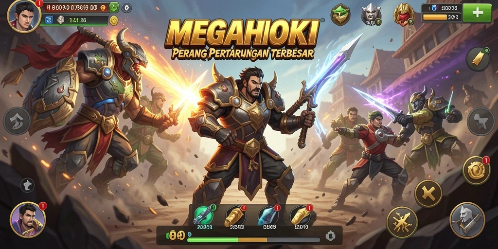 Gameplay seru dalam MEGAHOKI dengan pertarungan yang mendebarkan.