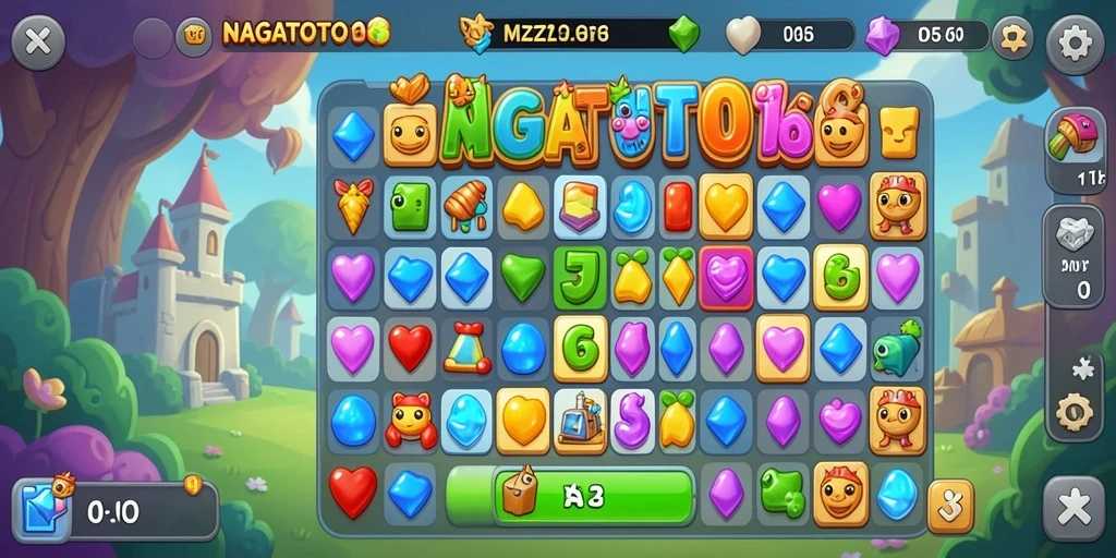 Tampilan gameplay NAGATOTO168 dengan warna-warna cerah dan tantangan menyenangkan.