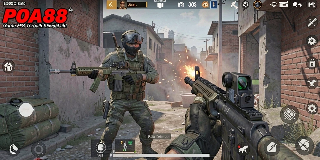 Screenshot menampilkan aksi intens dalam permainan FPS POA88.