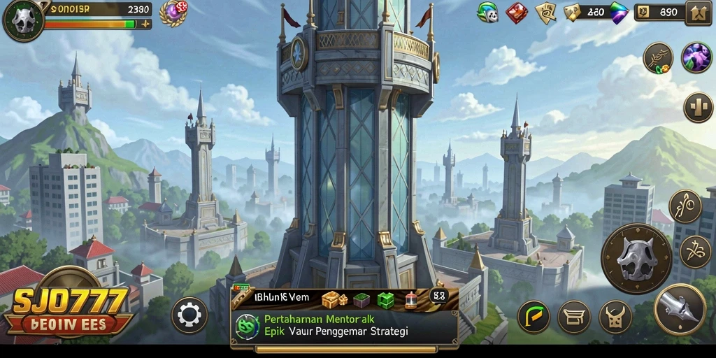 Tampilan seru saat menyerang musuh dalam permainan Tower Defense.