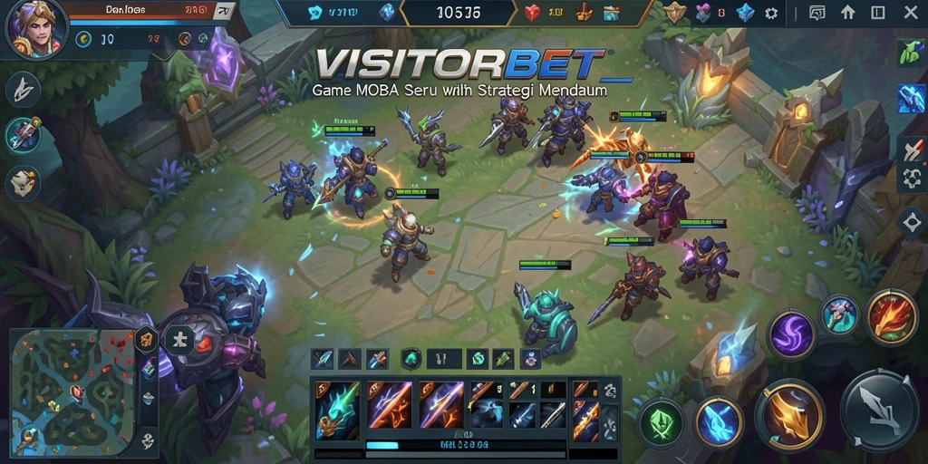 Tampilan menarik gameplay MOBA dengan karakter dan efek visual yang mengesankan.