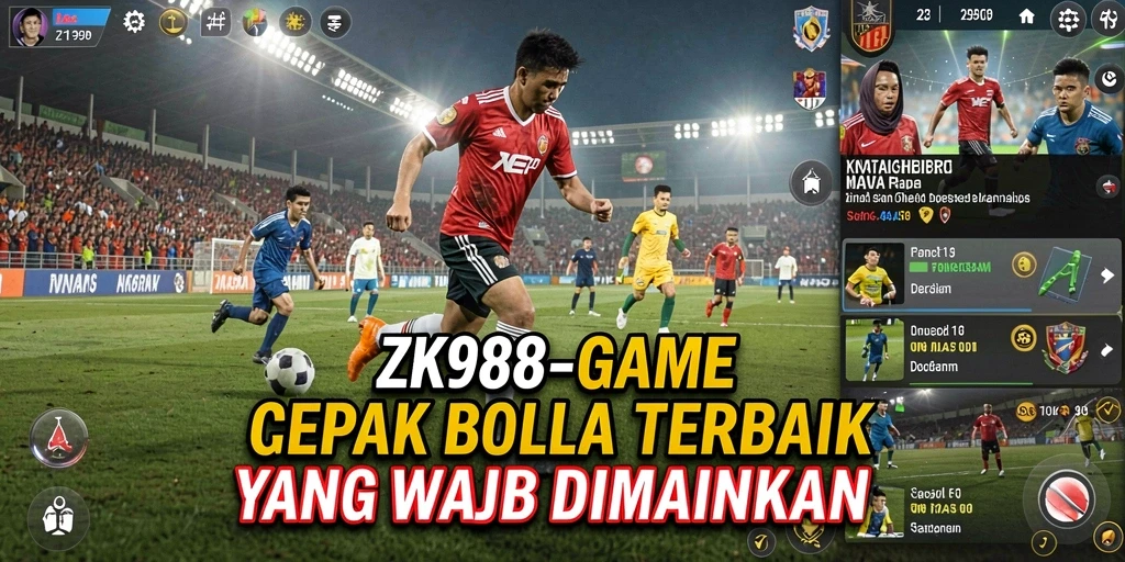Screenshot gameplay ZK988 menampilkan aksi seru di lapangan sepak bola.